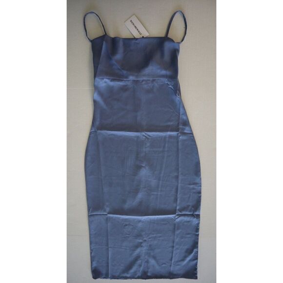WeWoreWhat WWD18-1 Women's Sz 0 Slate Blue Cowl Midi Satin Charmeuse Dress - Picture 7 of 14